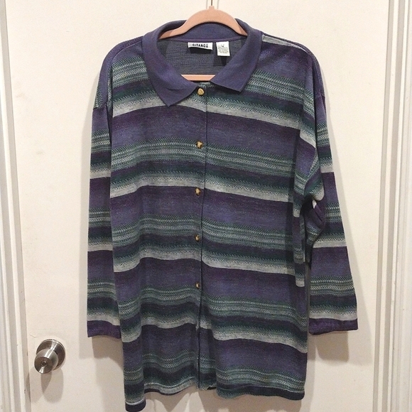 Gitano Vintage 90's Y2K Women's Purple Stripe Cardigan Sweater Top M-Lagenlook - Picture 1 of 7